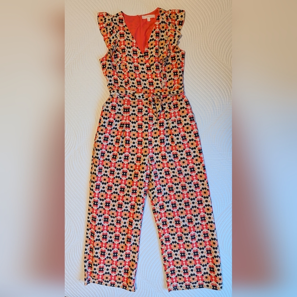 Adyson Parker Retro Floral Wide-Leg Cropped Jumpsuit | Size Small
